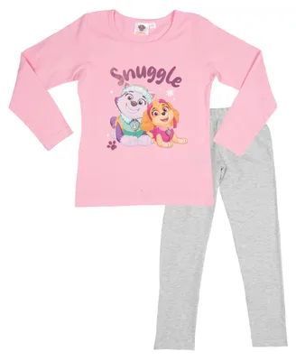 Produktbild von Paw Patrol Schlafanzug für Mädchen - Snuggle Kinder Pyjama Set Langarm Oberteil mit Hose Grau/Rosa 122-128