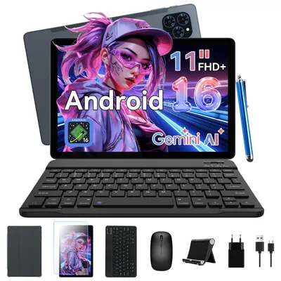 Zenva T90, Android 16, 11 Zoll Tablet, 24GB (8+16) RAM+128GB ROM (2TB TF), 5G WiFi, Stift/Maus/Tastatur-Set, 8000mAh, 16MP+8MP, Widevine L1, Gemini Al