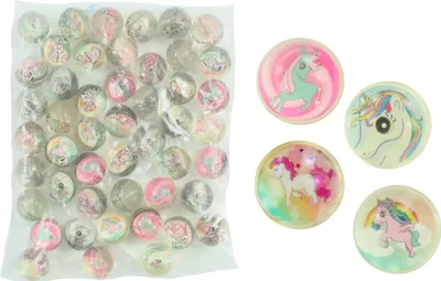 Produktbild von 4er Set Flummi mit Einhornmotiv ca. Ø 30 mm Flummis 4 aus 4 Varianten, Gummiball Hüpfball Springball Flummi Tombola Mitgebsel Party