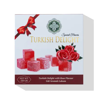 Produktbild von Meşhur Safranbolu Lokumcusu Turkish Delight mit Rosenaroma 320 g - Lokum Würfel, Türkische Süßware