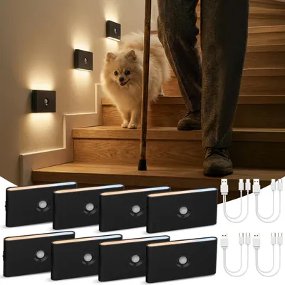 LED-Nachtlampe mit Bewegungsmelder, 8 Stück, schwarz, 3 Farbtemperaturen