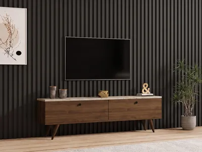 Produktbild von Skye Decor, TV Stand 100% Melamin, Walnuss & Travertin, 140 cm, Modern & Skandinavisch