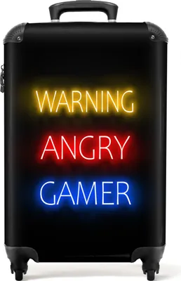 Produktbild von NoBoringSuitcases.com® Koffer Handgepäck Trolley Rollkoffer Kleine Reisekoffer mit 4 Rollen - Gaming - Zitate - Warnung wütender Gamer - Neon - Cabin Size < 55x40x23 cm & 55x40x20 cm - Fotokoffer - Kabinenkoffer - BoardgepäckHandgepäck Koffer 55x35x20 cm, 36L,