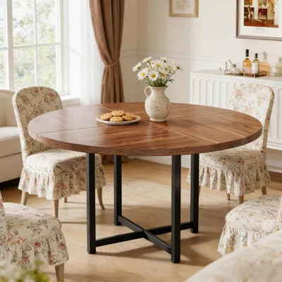 Image de Table à manger ronde classique, table basse élégante et table de cuisine pour la salle à manger, le salon et la cuisine