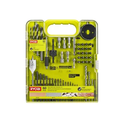 Image de Ryobi RAKDD60 Jeu de 60 embouts, embouts hexagonaux 1/4 pouce, fraises, perceuse-visseuse