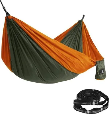 Produktbild von Famanu Hängematte legergrün - orange für Outdoor Camping