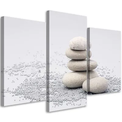Produktbild von Triptychon auf leinwand zen-steine 90x60 cm Feeby grau wandbild bereit zum aufhängen
