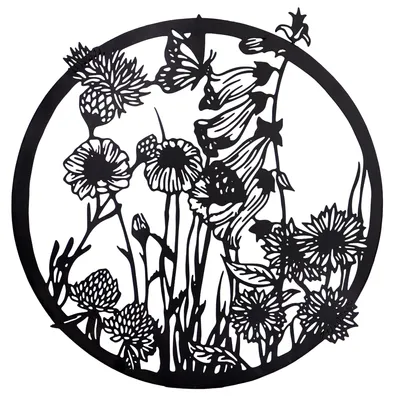 Produktbild von UNUS® Metall Aufhänger Blumen und Schmetterling schwarz 48x46,5cm rund