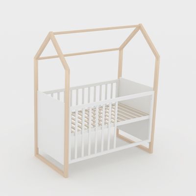 roba 2in1 Baby- & Beistellbett Cabane in Hausoptik - 60 x 120 cm - 6-fach Höhenverstellbar - 5 herausnehmbare Sprossen - Bicolor - Holz natur + Weiß