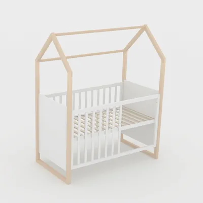 Produktbild von roba 2in1 Baby- & Beistellbett Cabane in Hausoptik - 60 x 120 cm - 6-fach Höhenverstellbar - 5 herausnehmbare Sprossen - Bicolor - Holz natur + Weiß