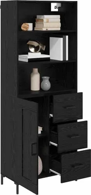 Obrázok produktu pre vidaXL Highboard čierny dubový vzhľad 69,5 x 34 x 180 cm materiál na báze dreva