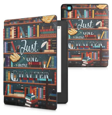 Productafbeelding van kwmobile beschermhoes voor de Kobo Aura H2O Edition 2 - e-reader flip case met automatische slaapfunctie - bibliotheekthema met meerdere kleuren