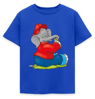 Produktbild von Spreadshirt Benjamin Blümchen Sitzend Auf Wiese Kinder T-Shirt, 98/104 (3-4 Jahre), Royalblau