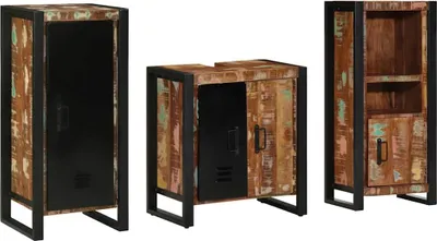Image de vidaXL Ensemble de meubles de salle de bain, 3 pièces, multicolore et noir