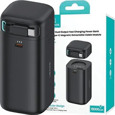 Obrázek produktu pro Powerbanka Usams Se Zatahovacím Usb-C Zatahovacím Kabelem 18000 Mah Pd45W Fast Charge Xmf Series Black/Black 20Kcd21601 (Us-Cd216)