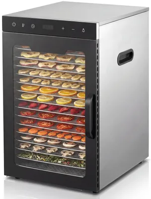 Zdjęcie produktu dla Suszarka do żywności Arendo ze stali nierdzewnej, urządzenie do suszenia z 16 półkami, suszarka o mocy 1000 W, urządzenie do suszenia, suszarka do owoców, regulacja temperatury w zakresie 30–90°C, timer 0,5–24 godziny, do owoców i warzyw, ryb, mięsa