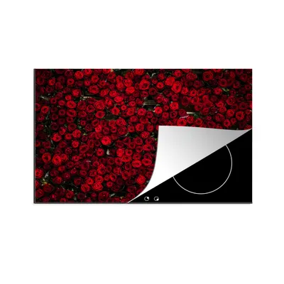 Produktbild von KitchenYeah© Herdabdeckplatte Blumen - Rosen - Rot , 81x52cm, Küche Deko, Glaskeramikkochfeld Herdabdeckung, Abdeckplatte fùr Kochfeld