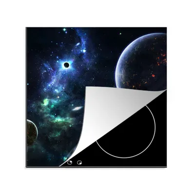 Produktbild von KitchenYeah© Herdabdeckplatte Buntes Bild der Milchstraße mit Planeten , 78x78cm, Küche Deko, Glaskeramikkochfeld Herdabdeckung, Abdeckplatte fùr Kochfeld
