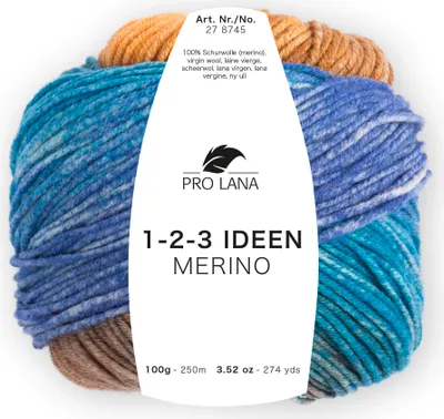 Produktbild von Pro Lana 1-2-3 IDEEN MERINO 100 g 100 % Wolle mit Degradé-Farbverlauf 250 m Farbe 003 - orange/senf/blau