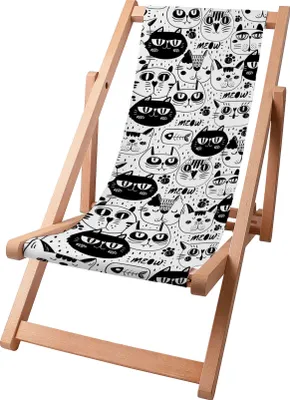 Produktbild von Dreamroots Kinder Liegestuhl klappbar Holz bis zu 130 kg, Sonnenliege klappbar mit 3-stufiger Neigungsregulierung der Rückenlehne,Black and White Cat