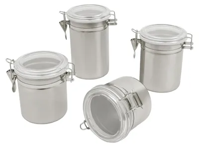 Produktbild von Küchen Vorratsdosen - 4-teiliges luftdichtes Aufbewahrungsbehälter Set - 410 Edelstahl in Lebensmittelqualität - Stapelbar - Transparenter Deckel - Silber