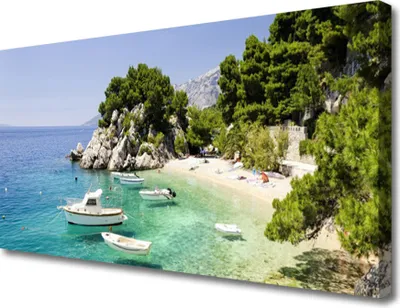 Produktbild von Tulup Leinwand-Bilder 100x50 Wandbild Canvas Kunstdruck Meer Boot Strand Felsen