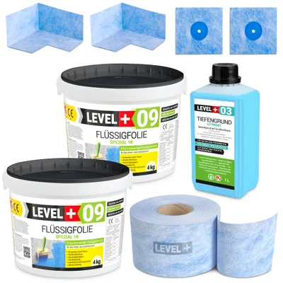 Produktbild von Dichtset Flussigfolie 8kg Dichtband Duschabdichtung, Bad und Balkon HQ+ SET63