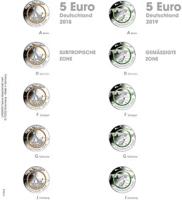 Produktbild von Lindner 1119-2 Karat Vordruckblatt 5 Euro-Sammlermünzen: Deutschland 2018 - 2019