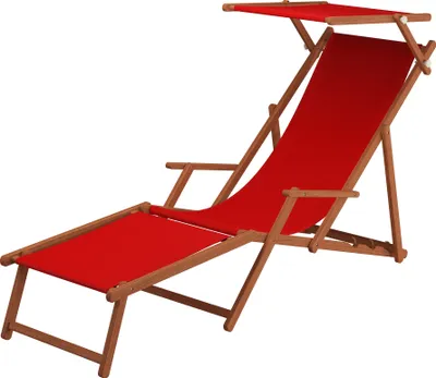 Produktbild von Sonnenliege rot Liegestuhl Fußteil Sonnendach Kissen Holz Deckchair Gartenmöbel 10-308 F S KD