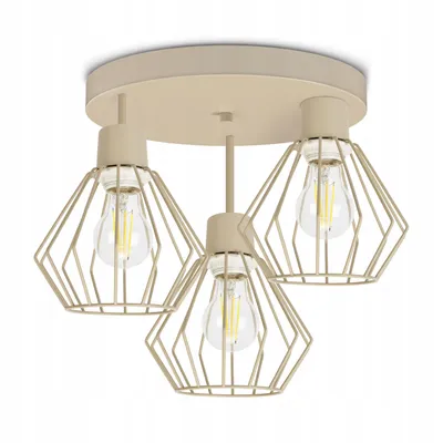 Zdjęcie produktu dla Luxolar – 3-punktowa lampa sufitowa LED z drutu metalowego w kolorze beżowo-szarym w stylu Edisona, E27 60 W – styl LOFT – lampa wisząca do salonu, kuchni
