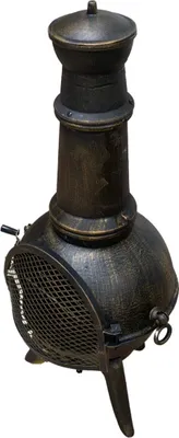 Produktbild von Gusseisen Terrassenofen | Gartenkamin Aztekenofen Feuerstelle | Premium Bronze-Effekt | mit Funkenschutz | Große Kapazität | Garten Outdoor Terrasse [INKL. Schürhaken, Regenschutz & BBQ Grillrost]