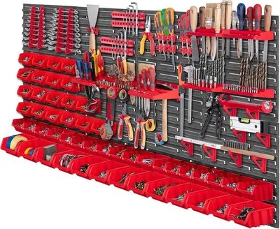 Produktbild von Famanu Werkzeugwandregal mit Aufbewahrungsboxen - für Werkstatt und Garage