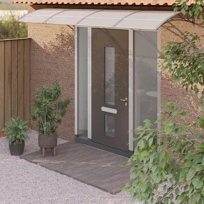 Productafbeelding van Deurluifel - Voordeur Overkapping - Bescherming tegen Weer - Duurzaam Polycarbonaat - 400x80 cm - Grijs Transparant