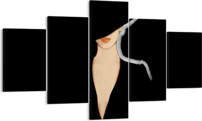 Produktbild von Bild auf Leinwand - Leinwandbild - 5 Teile - Schwarz Frau Hut - 125x70cm - Wand Bild - Wanddeko - Wandbilder - Leinwanddruck - Bilder - Wanddekoration - Leinwand bilder - Wandbild - EA125x70-4341