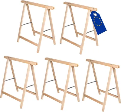 Produktbild von MODO24 Holzbock, 5er Set, Klappbock, Arbeitsbock, Sägebock, Tapezierbock, Klappbar, Massivholz Kiefer, Belastbar, Stabil, 73x73x44 cm, Natur, SDKM