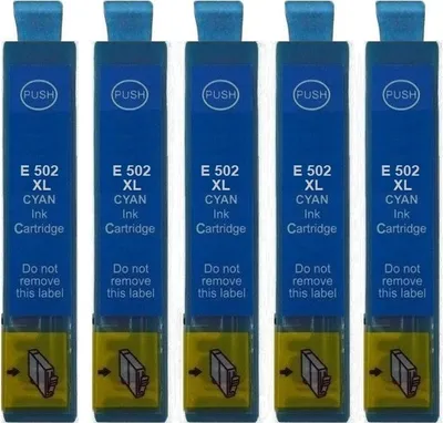 Produktbild von 5 x kompatible Druckerpatrone 502 XL Cyan für Epson Expression Home XP-5100 5105 5115 5150 5155 WorkForce WF-2800 2860 2865 2880