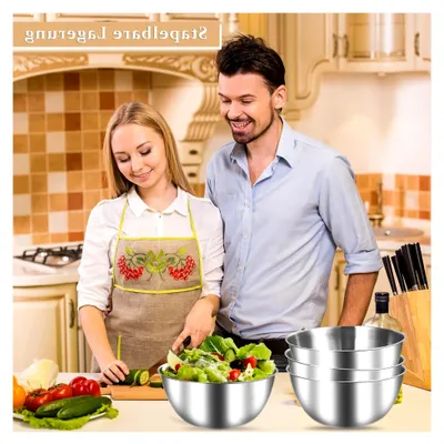 Produktbild von Edelstahl Schüssel Set, 4-teilig, 17 cm, Schüsseln mit Messmarken, stapelbare Salatschüsseln