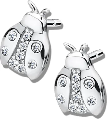 Produktbild von Kinder-Ohrringe Echt 925 Sterling Silber Zirkonia Baby Marienkäfer Mädchen Schmuck Ohrstecker K853
