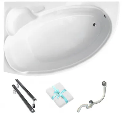 Produktbild von Aqua For You | Besco Badewanne Asymmetrisch Finezja Nova Links - 140x95 Cm - Antibakterielle Beschichtung - Eckbadewanne - mit Siphon - Acryl