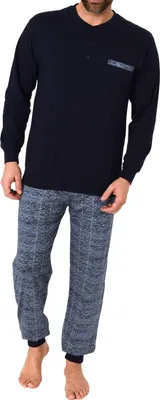 Produktbild von Herren Pyjama mit Bündchen und karierter Jersey Hose - auch in Übergrössen - 212 90 601 ; marine , 48