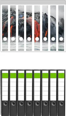 Produktbild von Wallario 8 Stück schmale Ordner inkl. Klebeetiketten mit Motive Lavastrom ins Meer -  Set mit Rückenschildern / Ordnerrücken Stickern