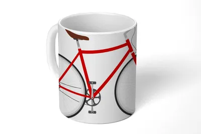 Produktbild von KitchenYeah® Tasse Kaffeetasse Kaffeebecher 350 ml Eine Seitenansicht eines roten Fahrrads Teetasse - Fototasse - Becher - Keramikbecher - Teebecher - Kaffeetasse - Bürotasse