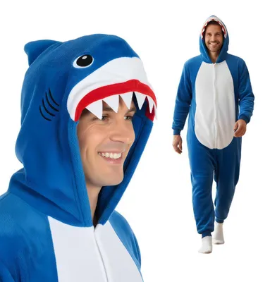 Produktbild von Onesie Kigurumi Pyjama Kostüm für Erwachsene Hai Dunkelblau XXL: 185 - 195cm