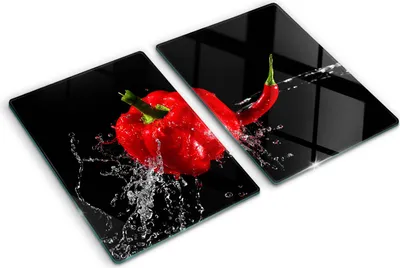 Obrázok produktu pre Sklenená ochranná doska – Kryt varnej dosky – Kryt na indukčnú dosku – 2x40x52 cm – Rýchle čistenie – Tvrdené sklo – Červená paprika