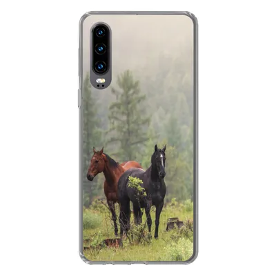 Produktbild von MuchoWow® Handyhülle Schutzhülle Hülle für Huawei P30 Pferde - Wald - Nebel Silikon Softcase Handy Hülle - Kartenbesitzer