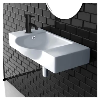 Produktbild von Alpenberger Waschbecken Bad Waschtisch 55 cm Breit Eckig Oval | Handwaschbecken Kleines Waschbecken Gäste WC & Badezimmer | Hängewaschbecken für Waschplätze | Gästewaschbecken Schmal Mini waschbecken