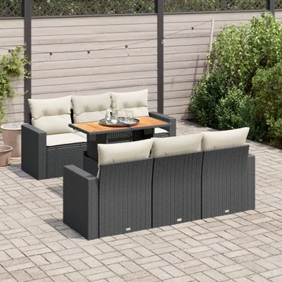 Produktbild von CLORIS 7-tlg. Garten-Sofagarnitur mit Kissen Schwarz Poly Rattan - Sitzgruppe 3326996