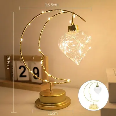 Produktbild von Mond-und-Sterne-Tischlampe mit warmweißem Licht, USB- und Batteriebetrieb, Gold, Star Style, Warm light