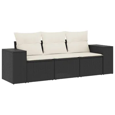 Produktbild von 3-tlg. Garten-Sofagarnitur mit Kissen Schwarz Poly Rattan