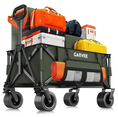 Produktbild von Faltbarer Strand Bollerwagen - Camping Transportwagen - Schwerlast 600D Oxford Gewebe - Klappbar mit Griff und Rädern - Für Garten, Outdoor, Picknick - Grün